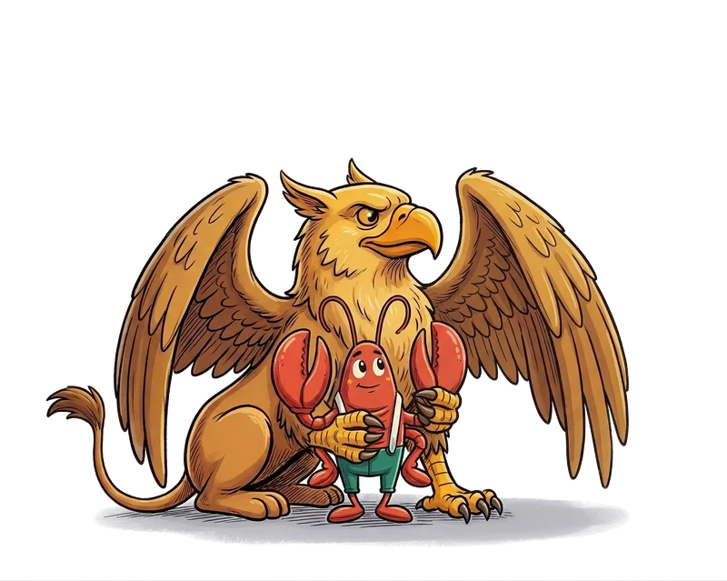 Gryphis — a griffin protecting a small character, symbolizing human-in-the-loop AI safety